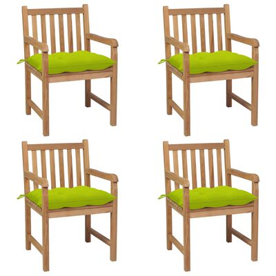 vidaXL Vrtne stolice s jarko zelenim jastucima 4 kom masivna tikovina
