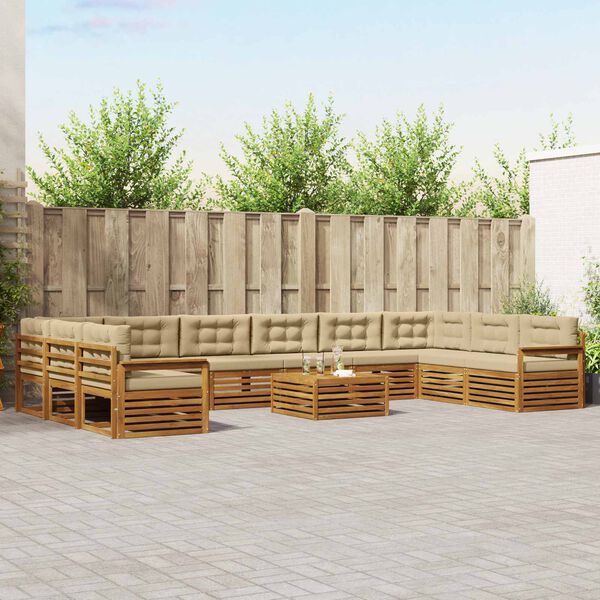 vidaXL Setovi sofa 11 pcs Prirodna i bež Čvrsto drvo akacije