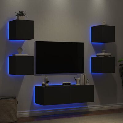 vidaXL 5-dijelni zidni TV ormarići s LED svjetlima crna
