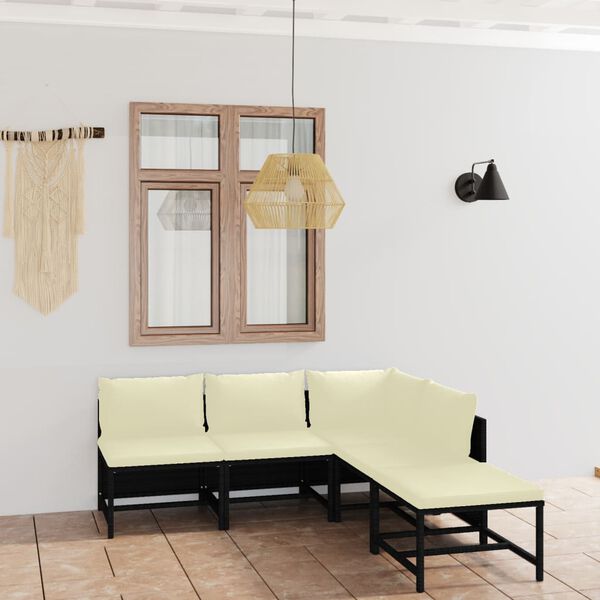 vidaXL 5-dijelna vrtna garnitura od poliratana s jastucima crna