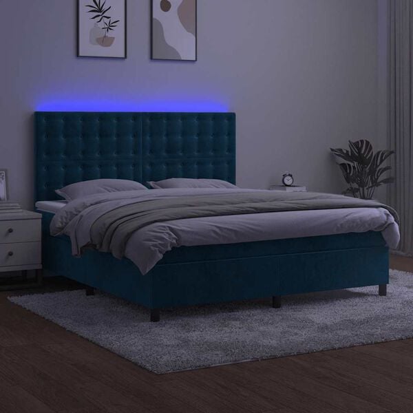 vidaXL Krevet box spring s madracem LED tamnoplavi 180x200 cm bar&scaron;un