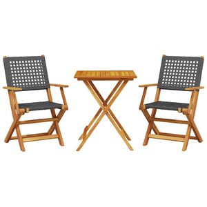 vidaXL 3-dijelni bistro set od poliratana i masivnog drva crni