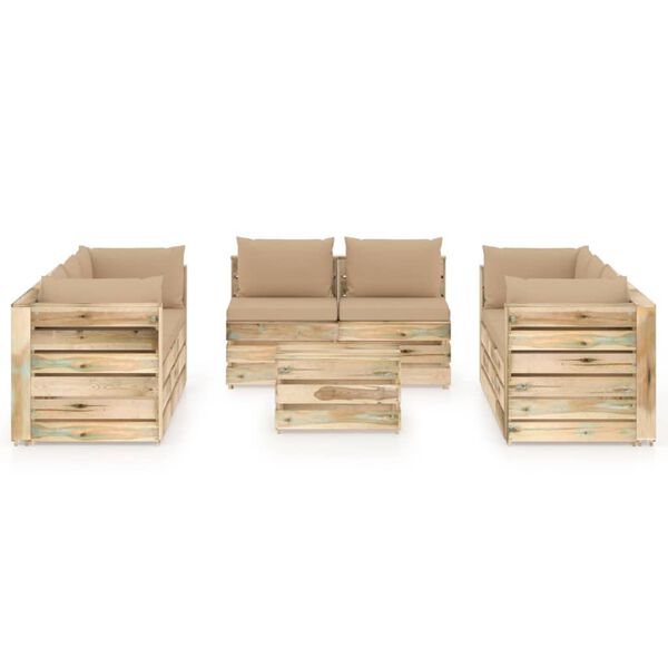 vidaXL 9-dijelna vrtna garnitura s jastucima zeleno impregnirano drvo