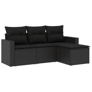vidaXL 4-dijelni set vrtnih sofa od poliratana s jastucima crni