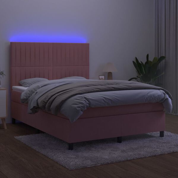 vidaXL Krevet box spring s madracem LED ružičasti 140x200cm bar&scaron;unasti