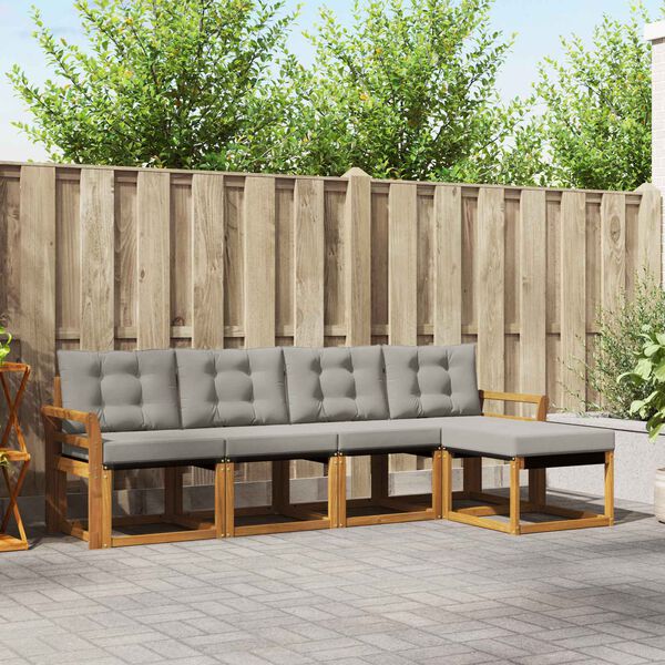 vidaXL Set vanjskih sofa s jastukom 5 pcs Prirodna i svijetlo siva