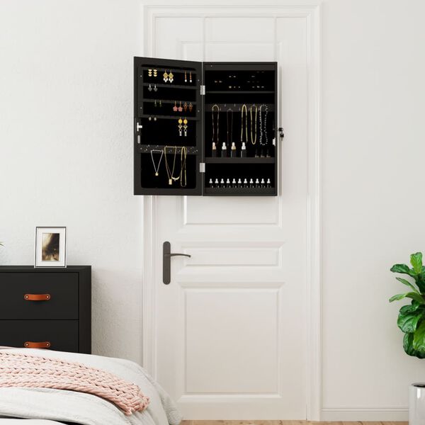 vidaXL Zidni ormarić za nakit s LED svjetlima crni