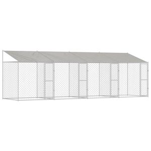 vidaXL Kavez za psa s krovom Srebrno 800 x 200 x 256 cm Čelik i PE