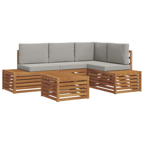 vidaXL Set vanjskih sofa s jastukom 5 Komad Prirodna i svijetlo siva