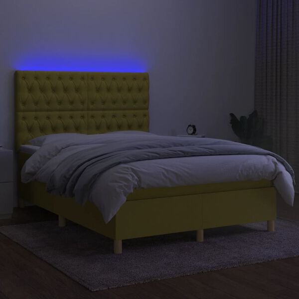 vidaXL Krevet box spring s madracem LED zeleni 140x200 cm od tkanine