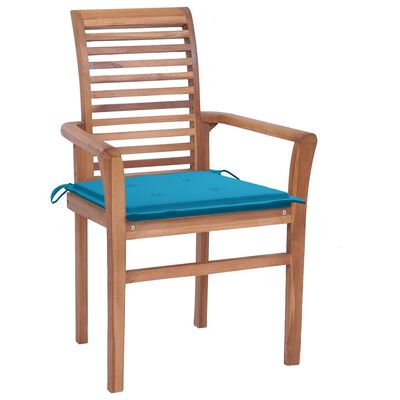 vidaXL Blagovaonske stolice s plavim jastucima 6 kom masivna tikovina