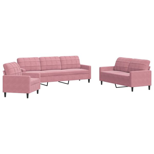 vidaXL 3-dijelni set sofa s jastucima ružičasti baršunasti