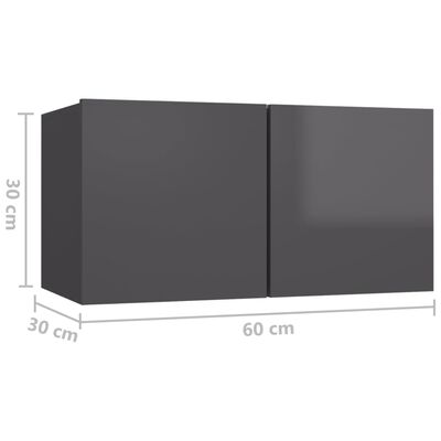 vidaXL Viseći TV ormarići 3 kom visoki sjaj sivi 60 x 30 x 30 cm