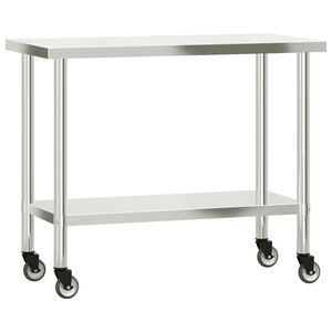 vidaXL Kuhinjski radni stol s kotačima 110x55x85 cm nehrđajući čelik