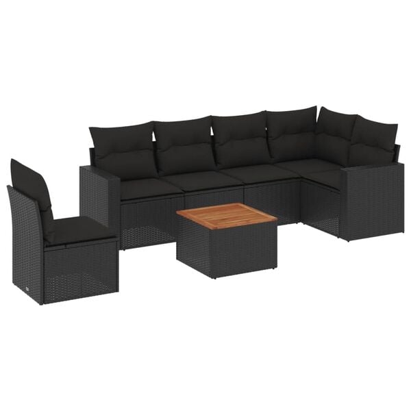 vidaXL 7-dijelni set vrtnih sofa od poliratana s jastucima crni