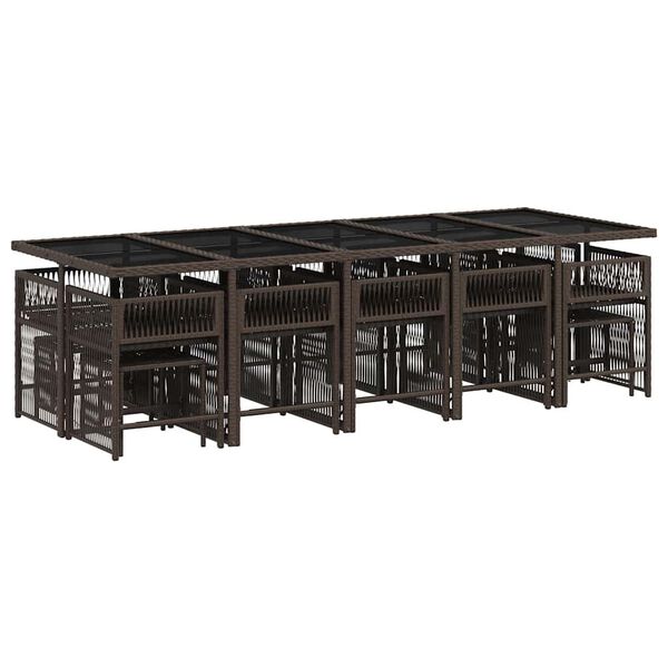 vidaXL 15-dijelni vrtni blagovaonski set s jastucima poliratan smeđi