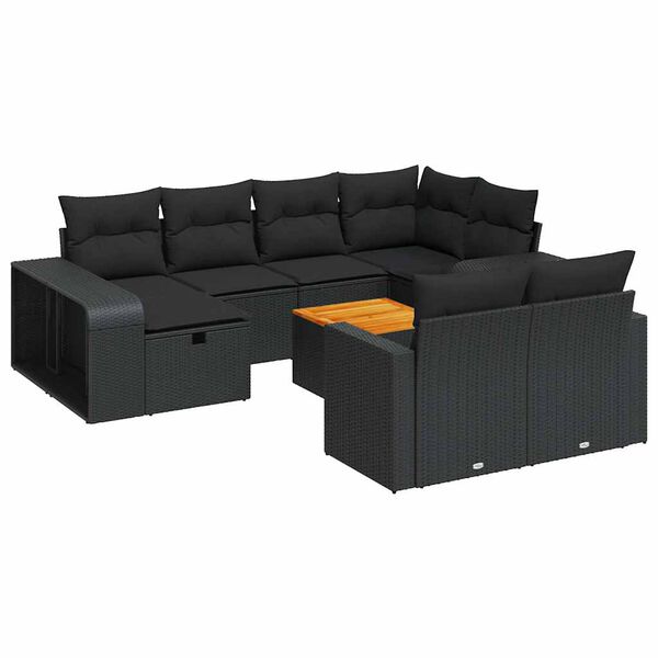 vidaXL 11-dijelni set vrtnih sofa od poliratana s jastucima crni