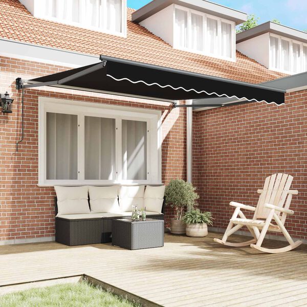 vidaXL Skrovita tenda Crna 350 x 250 cm Poliester i aluminij