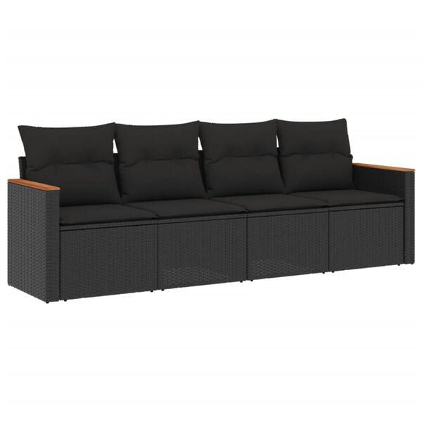 vidaXL 4-dijelni set vrtnih sofa od poliratana s jastucima crni