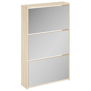 vidaXL Ormarić za cipele 3 razine s ogledalom hrast 63 x 17 x 102,5 cm