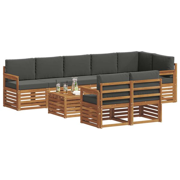 vidaXL Setovi sofa 9 pcs Prirodna i antracit Čvrsto drvo akacije