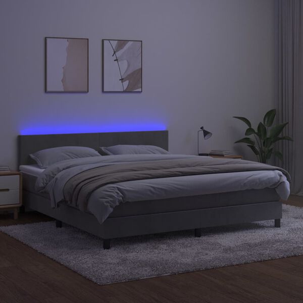 vidaXL Krevet box spring s madracem LED svjetlosivi 180x200 cm bar&scaron;un