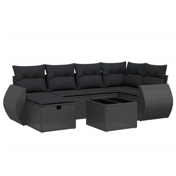 vidaXL 7-dijelni set vrtnih sofa od poliratana s jastucima crni