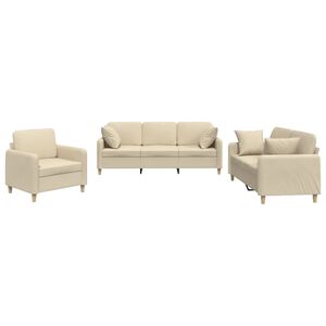 vidaXL 3-dijelni set sofa s jastucima krem od mikrovlakana