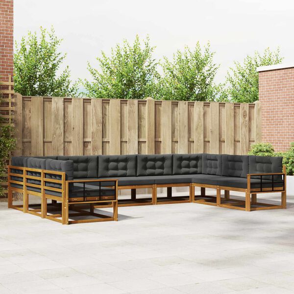 vidaXL Set vanjskih sofa s jastukom 9 pcs Prirodna i antracit