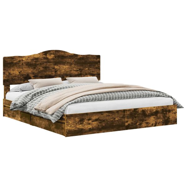 vidaXL Krevet s od storage s uzglavljem Dimljeni hrast 180 x 200 cm