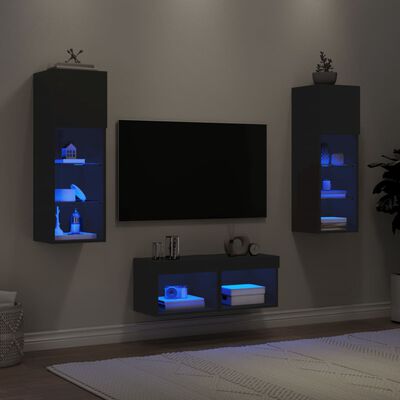 vidaXL 4-dijelni zidni TV ormarići s LED svjetlima crna