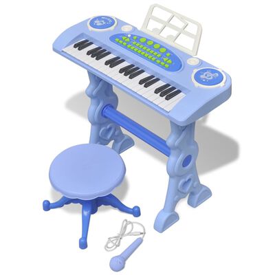 Plava dječja klavijatura s 37 tipki, stolicom i mikrofonom