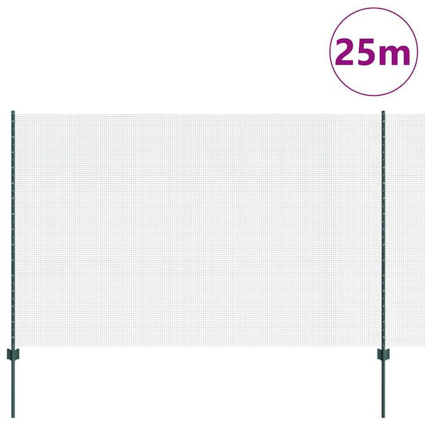 vidaXL Ograda s postovima Zelena 1,6 x 25 m Čelik i PVC