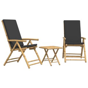vidaXL 3-dijelni sklopivi bistro set s tamnosivim jastucima bambus