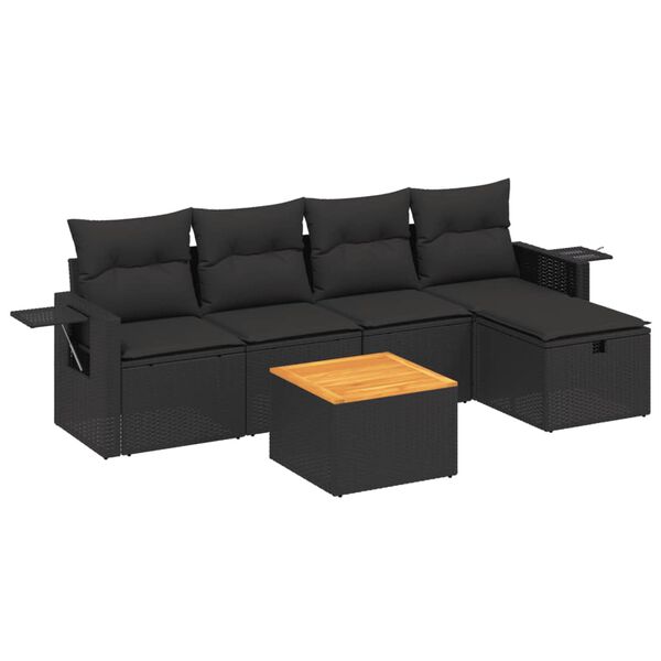 vidaXL 6-dijelni set vrtnih sofa s jastucima crni od poliratana