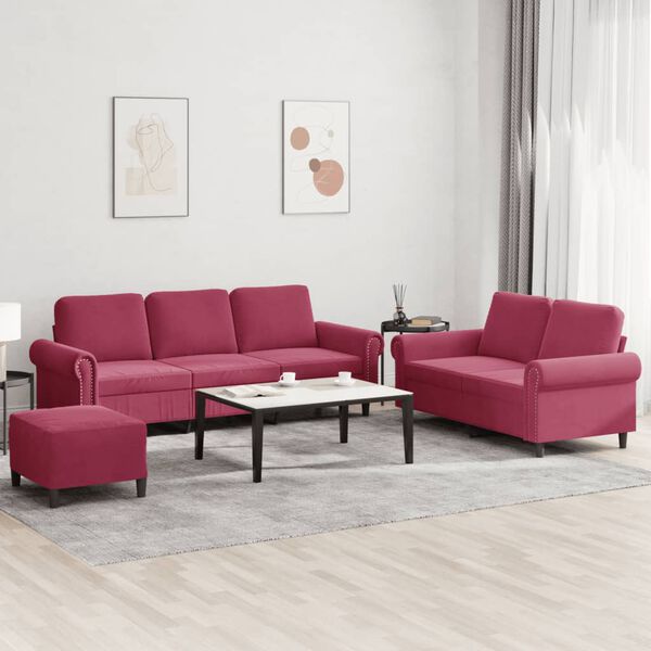 vidaXL 3-dijelni set sofa s jastucima crvena boja vina bar&scaron;unasti