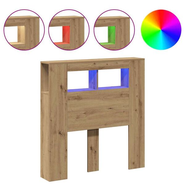 vidaXL LED uzglavlje boja hrasta artisan 100x18,5x103,5 cm drveni