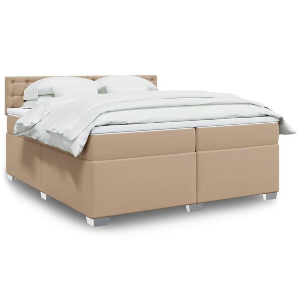vidaXL Krevet box spring s madracem cappuccino 200x200cm umjetna koža