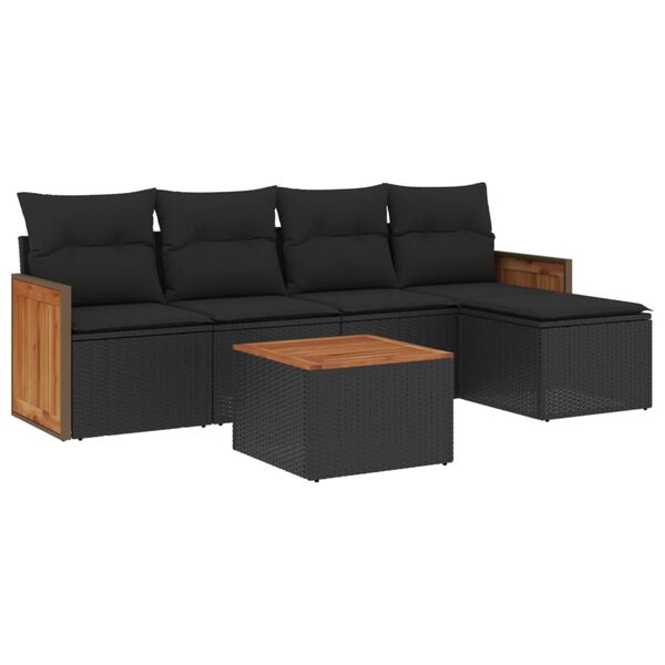 vidaXL 6-dijelni set vrtnih sofa s jastucima crni od poliratana