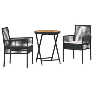 vidaXL Bistro set za vrt 3 kom. Crna poliratan