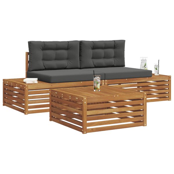 vidaXL Set vanjskih sofa s jastukom 3 Komad Prirodna i antracit