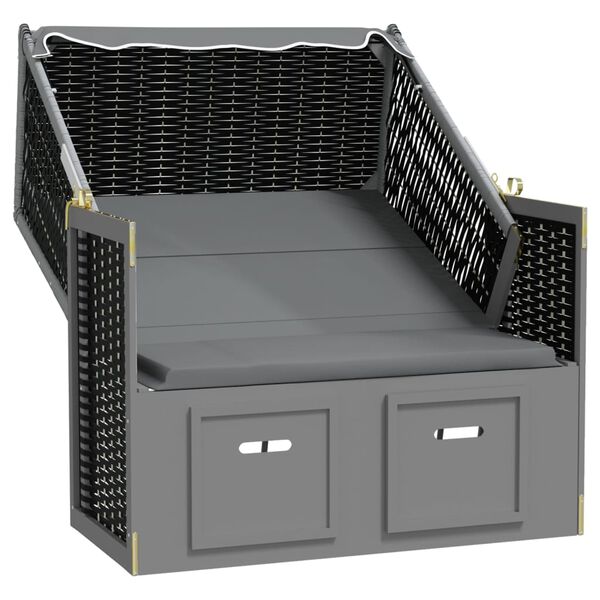 vidaXL Ležaljka za plažu s krovom antracit-crna od poliratana i drva