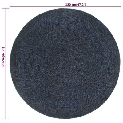vidaXL Pleteni tepih dvostrani modri i prirodni 120 cm od jute okrugli