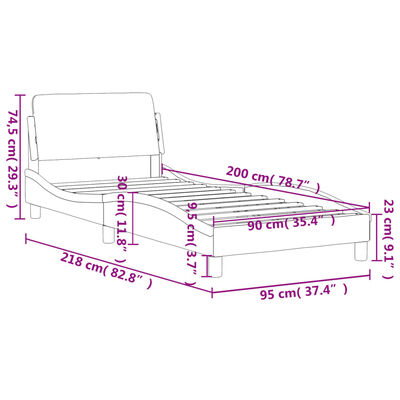 vidaXL Okvir za krevet s uzglavljem tamnosivi 90x200 cm baršunasti