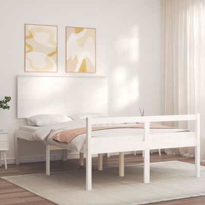 vidaXL Krevet za starije s uzglavljem bijeli 140x190 cm masivnog drva