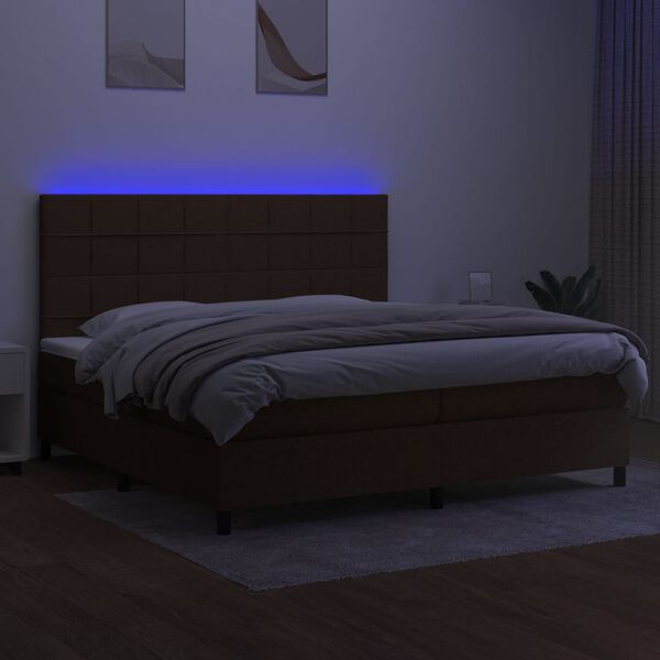 vidaXL Krevet box spring s madracem LED tamnosmeđi 200x200 cm tkanina