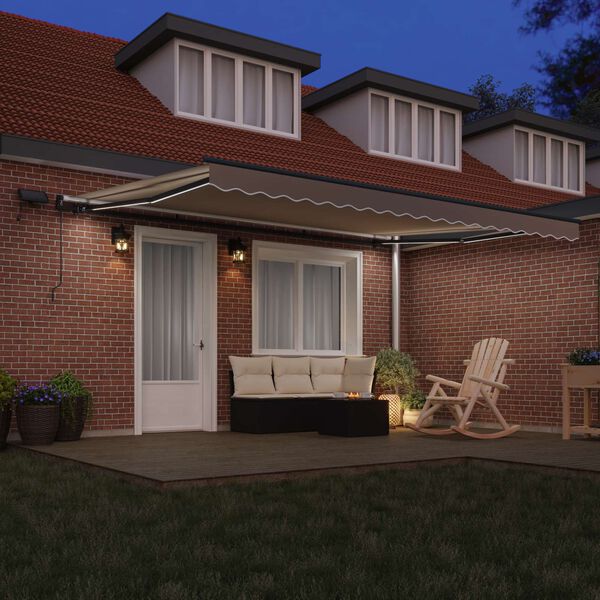 vidaXL Skrovita tenda S LED lampica Bež 450 &times;300 cm tkanina