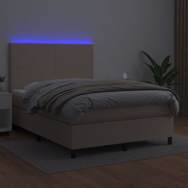 vidaXL Krevet box spring madrac LED cappuccino 140x200cm umjetna koža