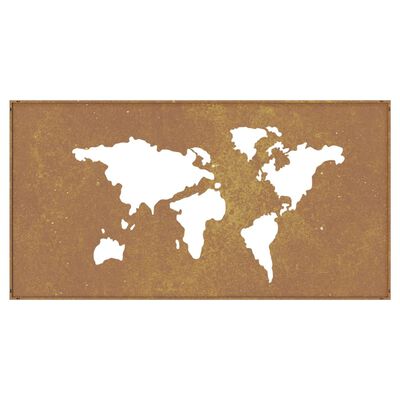 vidaXL Vrtni zidni ukras 105x55 cm čelik COR-TEN uzorak karte svijeta