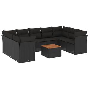 vidaXL 10-dijelni set vrtnih sofa s jastucima crni od poliratana